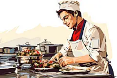 厨师厨房美食制作扁平风插画