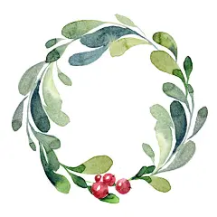 水彩插图。绿色buxus分支，叶子和红色莓果圣诞节花圈插画素材-图片ID：310294618