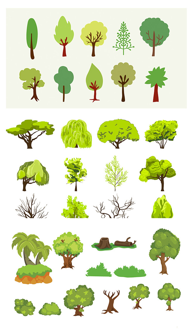 【有料素材】绿色手绘卡通树大树树木植物剪...