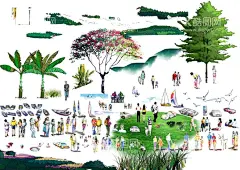 手绘园林植物立面配景  - 源文件下载【酷图网】手绘,园林植物,立面配景,手绘园林景观,手绘园林效果