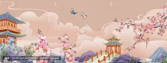 国风插画 国潮 国潮插画 花鸟壁纸 国潮壁纸 手绘花鸟 大厅壁画客厅挂画 巨幅装饰画 手绘 桃花 超大幅高清国潮山水 国潮山水 亭台楼阁 古风插画 古风背景