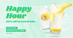 Green Rectangle Element Fresh Iced Drinks Discount Ecommerce Banner
