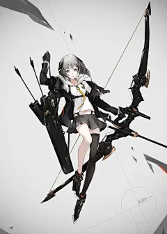 【武器少女系列】弓箭与少女特辑 : 远距离射箭百发百中的猎人们。纤细的女性虽然近距离无法与男性的力量相抗衡，但是在敌人看不见的地方使用弓箭战斗的话，绝不会输给任何人！感觉好帅气啊。女性站姿凛然地拉开弓弦的身影，充满了令人不禁被迷住的强大。在弓箭射出瞬间之前那种紧张感，令观看的人也不禁屏住了呼吸。真想被那认真的目光所射穿啊。今天，就为大家送上描绘了手持弓箭的武器少女的插画作品特辑。快来看看吧。