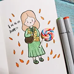 穿冬装小女生，作者：悠悠简笔画 ​​​​