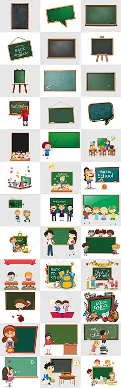卡通人物开学季黑板学校课堂老师学生读书教学黑板png素材