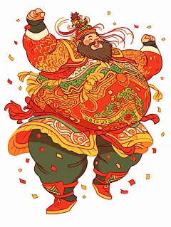 财神一位留着胡子的中国古代胖子将军高兴地跳了起来