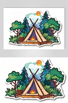 AI数字艺术户外露营插画贴纸元素-众图网