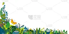 蝴蝶,叶子,绘画插图,绿色,边框,矢量,毛虫,夏天,花,花