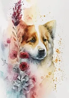 水彩风格狗秋田犬艺术插画矢量图设计素材