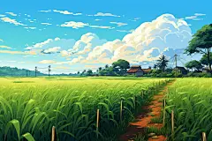 乡村振兴农田卡通绘图插画