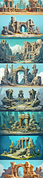 魔法石门建筑素材 遗迹废墟场景设定 插画背景设计 游戏美术资源