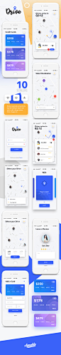 Drive - Mobile App UI Kit Design - PSD Files Download : Drive is a Social Taxi and driving work and clients Mobile App with a lot of features the first ons is that so minimal and easy to use with just few clicks ability to select your driver the type of c