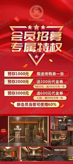 会员招募 【酷图网】饭店开业海报,会员招募,专属特权,充值优惠,新店开业
