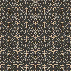 矢量锦缎无缝复古图案背景螺旋曲线交叉东方框架链叶藤花。优雅的豪华棕色色调设计的壁纸, 背景和页面填充