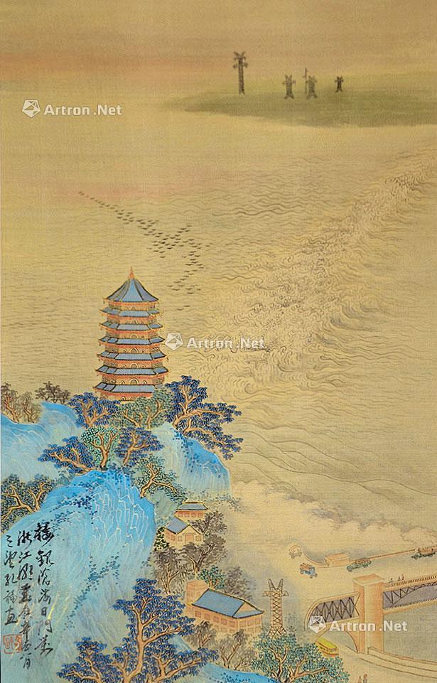 【观潮图 立轴 设色绢本】拍卖品_图片_价格_鉴赏_绘画_雅昌艺术品拍卖网
