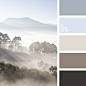 "пыльный" коричневый, бледно-голубой, кофейный, нежный бежевый, песочный, почти-черный, серо-бежевый, серо-голубой, цвет камня, цвет кофе с молоком, цвет неба, цвет тумана в горах, цвет утреннего тумана.