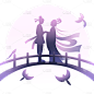 七夕情人节牛郎织女人物剪影