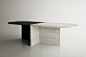 STUDIOTWENTYSEVEN • LS15 TABLE BY LUCA STEFANO : EXCLUSIVELY FOR STUDIOTWENTYSEVEN WHITE TRAVERTINE AND BLACK MARBLE H 29.1″  W 118.1″  D 43.3″ CUSTOM SIZE OR FINISH ON REQUEST MADE IN ITALY BIOGRAPHY SALES INQUIRY      