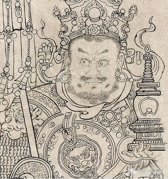 苏柏斗摹明代法海寺壁画纪：《帝释梵天礼佛护法图》（西壁）白描本-花瓣网