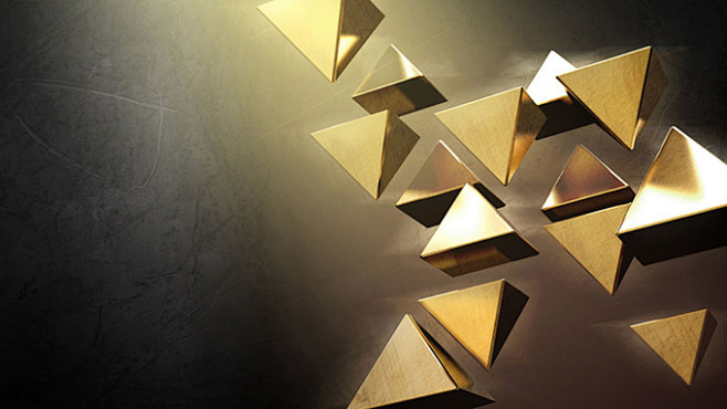 金色的金属质感立体三角形背景高清图片