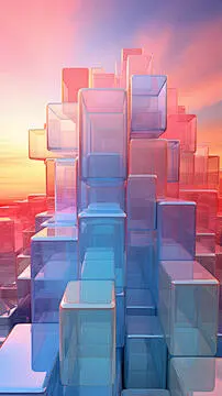 点击来源直接获取大图文件 |数字彩色透明玻璃 3D 抽象图形海报背景