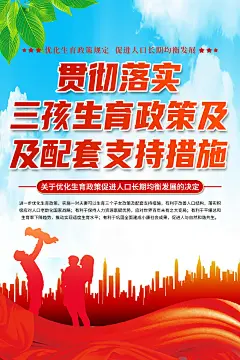 清新三胎三孩生育政策科普海报2
