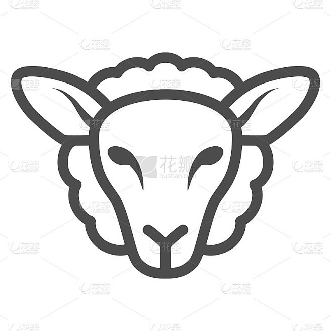羊头线图标，农场动物概念，羔羊标志在白色的背景，轮廓风格的羊脸图标轮廓移动概念和网页设计。矢量图形。