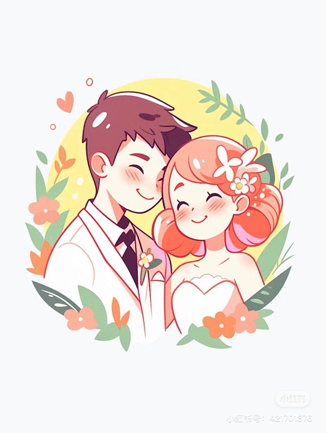 婚礼请柬，婚礼插画，情侣插画