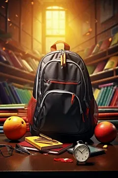 AI数字艺术开学季书包文具摄影图