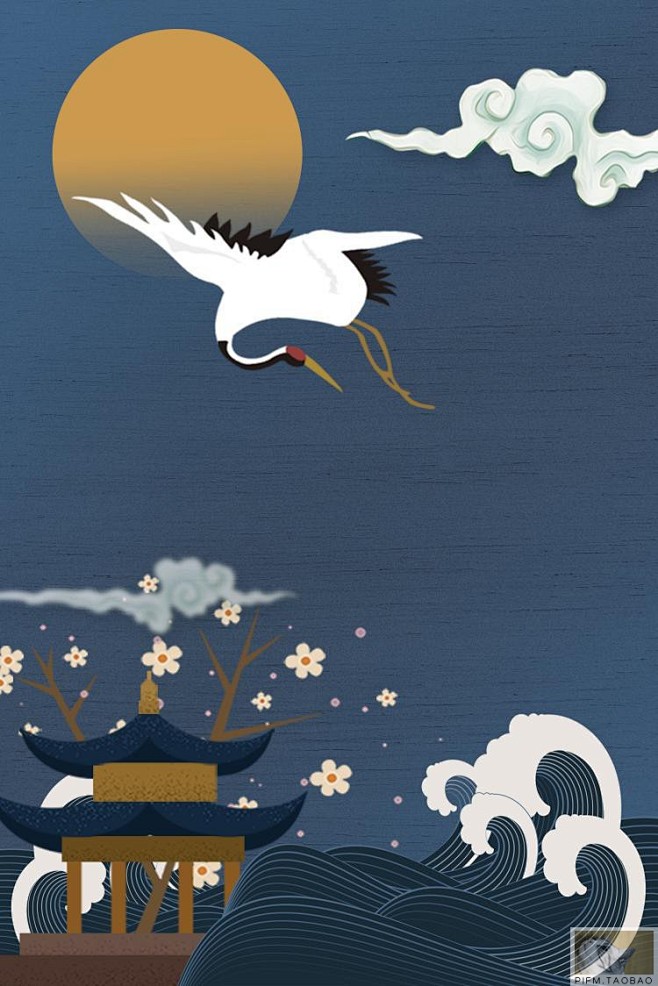 日本和风图案古典花纹日式白鹤樱花锦鲤包装...