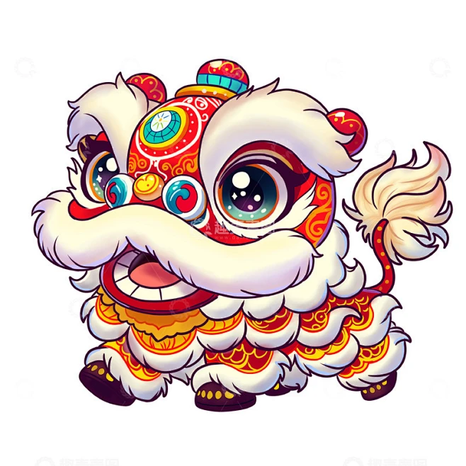 可爱醒狮手绘卡通素材高清模板免费下载-趣麦麦图-花瓣网