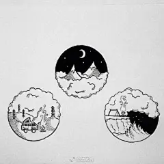 分享一组国外画师笔下的黑白风景小插画(by：David Rollyn) ​ ​​​​