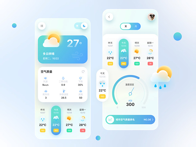 app ui界面设计天气天气app圆角风...