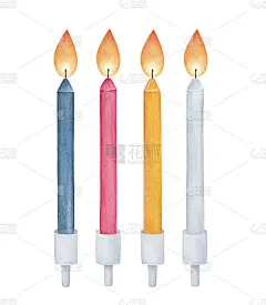 生日蛋糕蜡烛的水彩插图收集。手绘水彩图形绘图设计，贺卡，节日边界，邀请装饰，剪贴簿贴纸，周年旗帜。