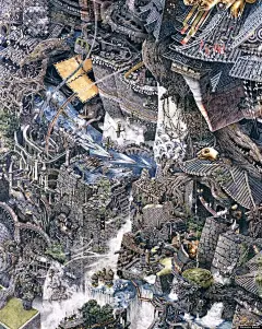 【艺术漫插】倾尽一生的投入，钢笔画大师——IKEDA Manabu : ——IKEDA Manabu——日本插画师池田学，他的作品以纷繁复杂充满幻想的插画而闻名。看第一眼，色彩上结合了日本传统画风，然而细看却有着写实艺术的丰富细节。自然题材的超现实主义的主题混合着异想天开...