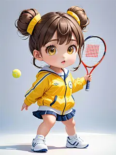 数字艺术手绘网球女孩插画运动少女
