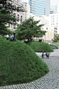 The Martha Schwartz city park in front of the US Courthouse buildings in downtown Minneapolis.