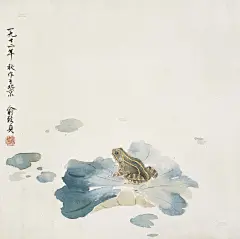 0569荷塘蛙趣 镜心 设色纸本 