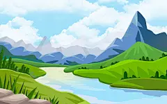 手绘扁平风山川河流插画扁平河流插画