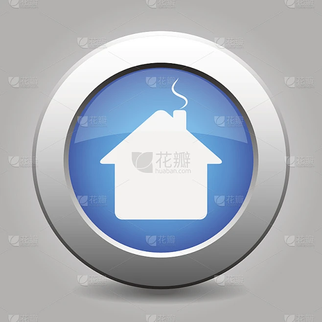 蓝色金属按钮带home素材-花瓣网