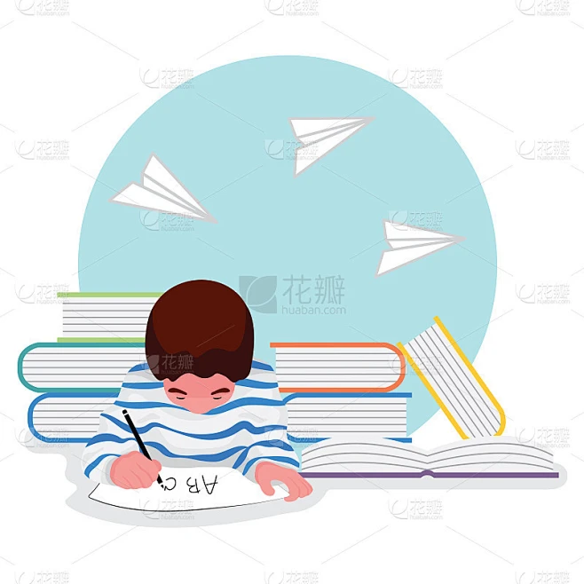 Children education feature a boy is doing homework素材-花瓣网