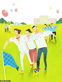 手绘儿童亲子校园运动会插画