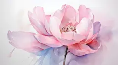 点击来源直接获取大图文件 |一幅水彩画，画的是一朵郁金香，花瓣柔软、半透明，背景柔和、宁静