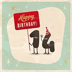 复古风格搞笑 14 岁生日卡片