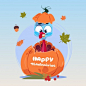 Happy thanksgiving day autumn traditional harvest greeting card with turkey