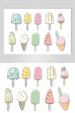 AI数字艺术手绘冰淇淋甜品插画