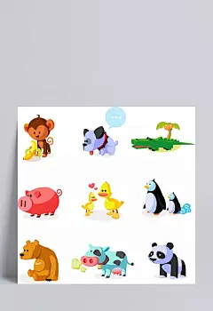 可爱小动物简约时尚插画|PSD分层素材,PSD素材,吃香蕉的猴子,鳄鱼,粉色小猪,绘画设计,卡通人物,可爱小动物,漫画人物,人物插画,手绘人物,水彩插画,小奶牛,小企鹅,小鸭子,卡通人物,PSD分层素材,PSD素材