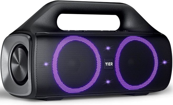 Amazon.com: 蓝牙音箱,YIER 80w(峰值)便携式无线音箱带灯光,立体声响亮,IP67防水,深低音户外扬声器蓝牙 5.0 双配对 ...
