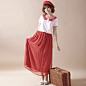CICI-SHOP 新款日系甜美红色波点雪纺半身长裙 
