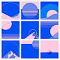 Free vector pink and blue background retrofuturism style social media carousel set